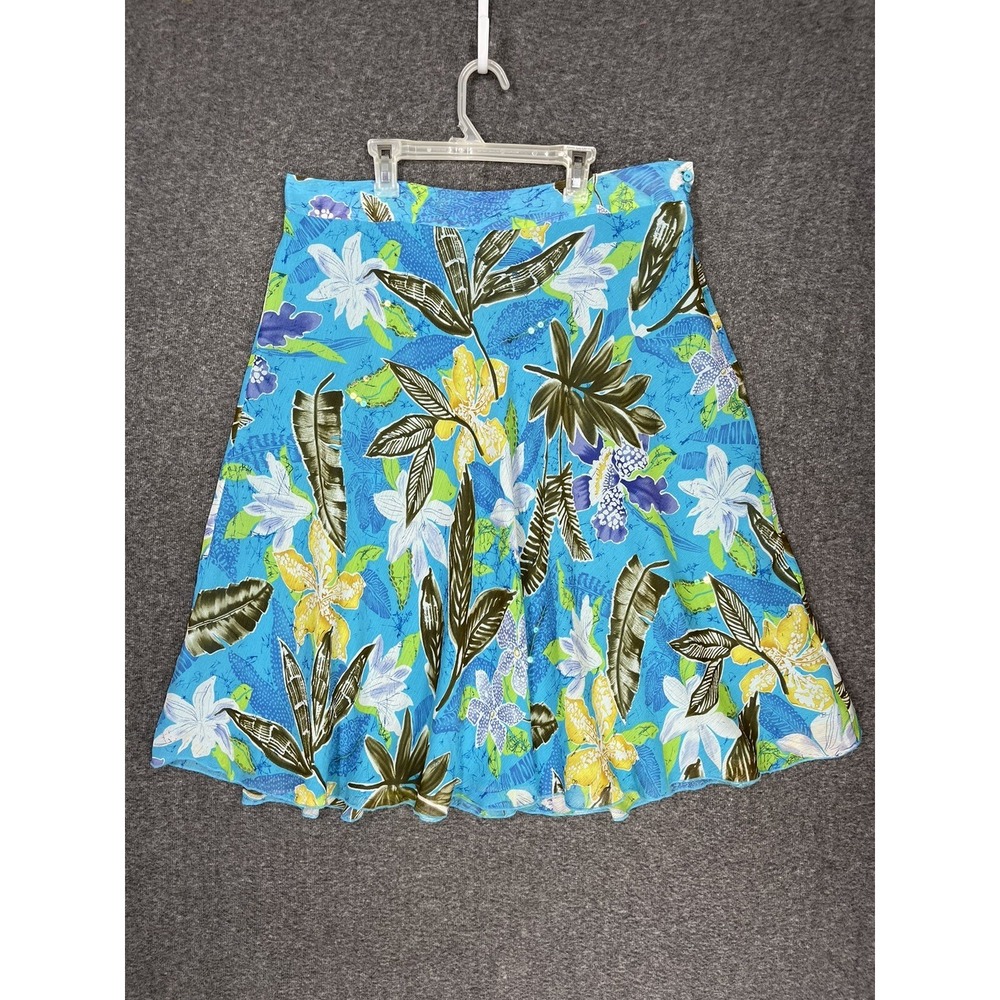 Laura Ashley Petite Silk Skirt Blue Green Tropical Sequin Floral Women's 14P
